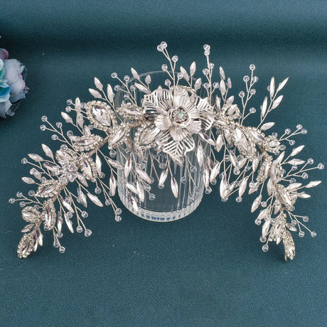 silver flower hair piece 