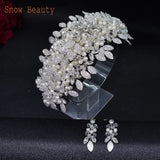 silver bridal hair piece with earrings 