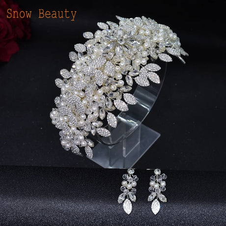 silver bridal hair piece with earrings 