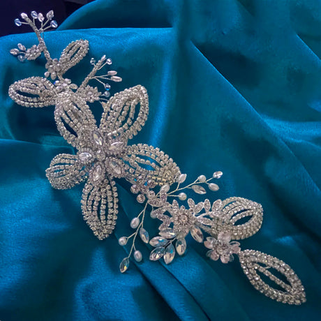 silver flower hair piece 