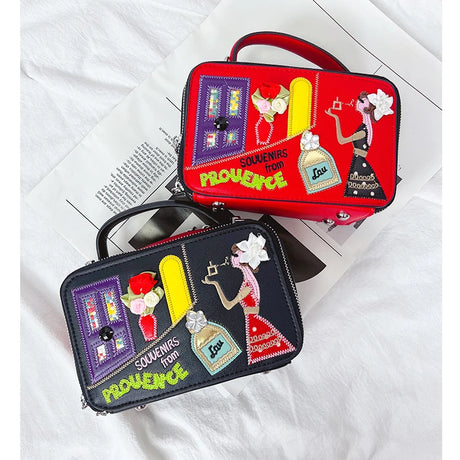 Collection of Fashion Cartoon Pattern Box Design Shoulder Bag