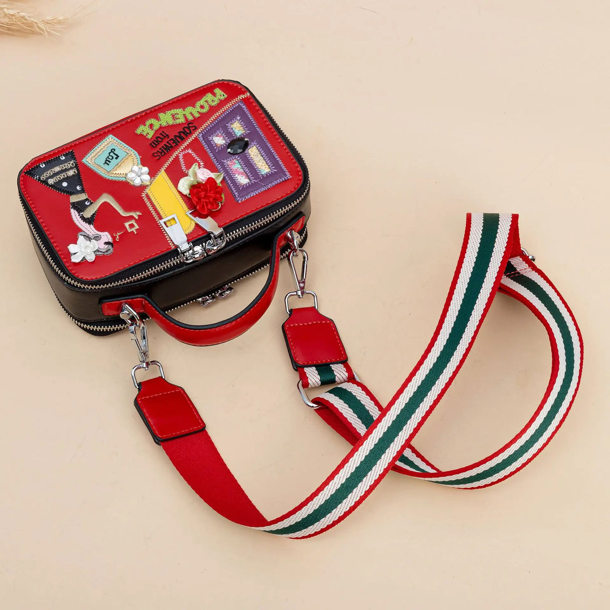 Red Fashion Cartoon Pattern Box Design Shoulder Bag