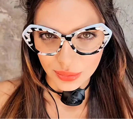 Model using Fashion Color-blocked TR90 Resin Reading Glasses