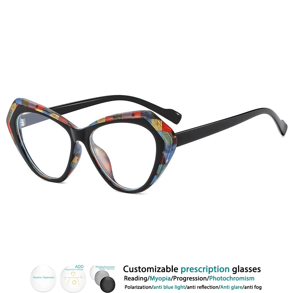 Black Fashion Color-blocked TR90 Resin Reading Glasses