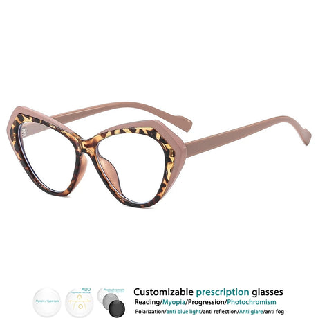 Beige Fashion Color-blocked TR90 Resin Reading Glasses