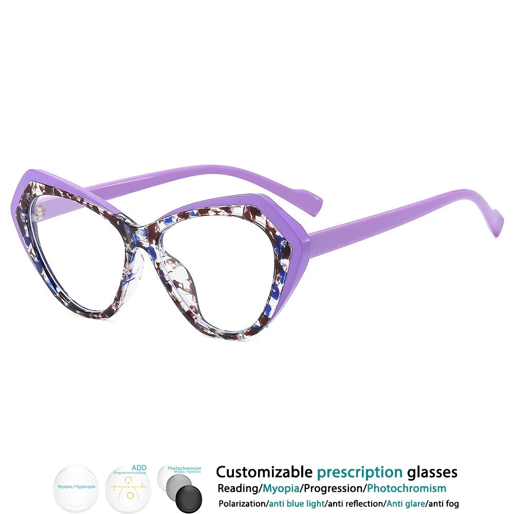 Purple Fashion Color-blocked TR90 Resin Reading Glasses