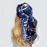 Blue Fashion Designer Foulard Silk Scarves Luxury Hijab Bandana
