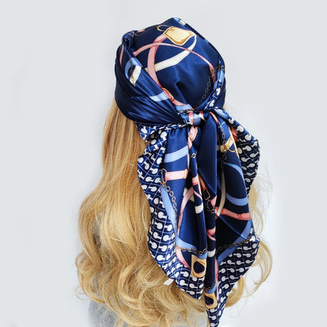 Blue Fashion Designer Foulard Silk Scarves Luxury Hijab Bandana
