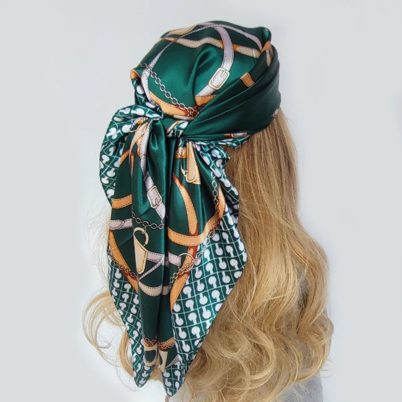 Green Fashion Designer Foulard Silk Scarves Luxury Hijab Bandana