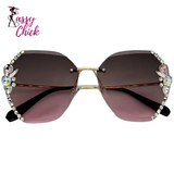 Fashion Diamond Slim Crystal Rimless Sunglasses Sassy Chick Logo