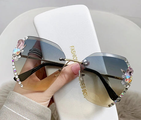 Fashion Diamond Slim Crystal Rimless Sunglasses