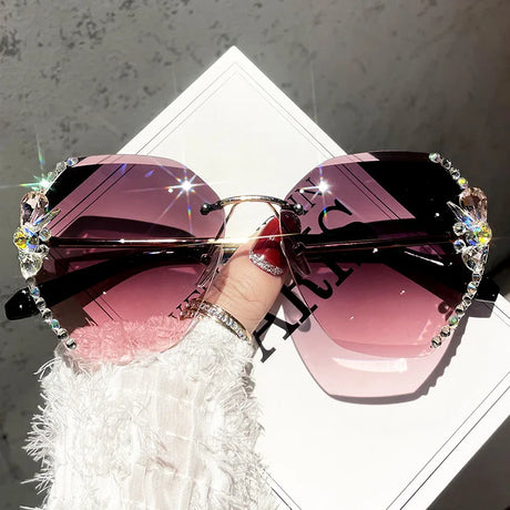 Fashion Diamond Slim Crystal Rimless Sunglasses