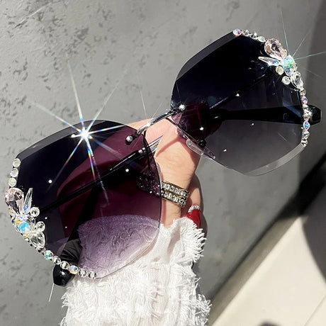 Fashion Diamond Slim Crystal Rimless Sunglasses