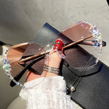 Fashion Diamond Slim Crystal Rimless Sunglasses