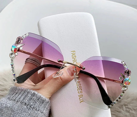 Fashion Diamond Slim Crystal Rimless Sunglasses