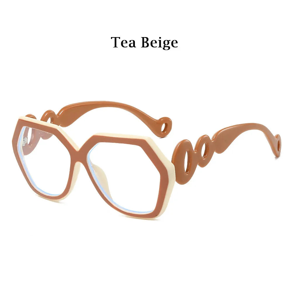 Beige Fashion Large Size Frame Women Anti-blue Light Eyewear