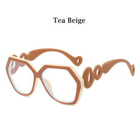 Beige Fashion Large Size Frame Women Anti-blue Light Eyewear