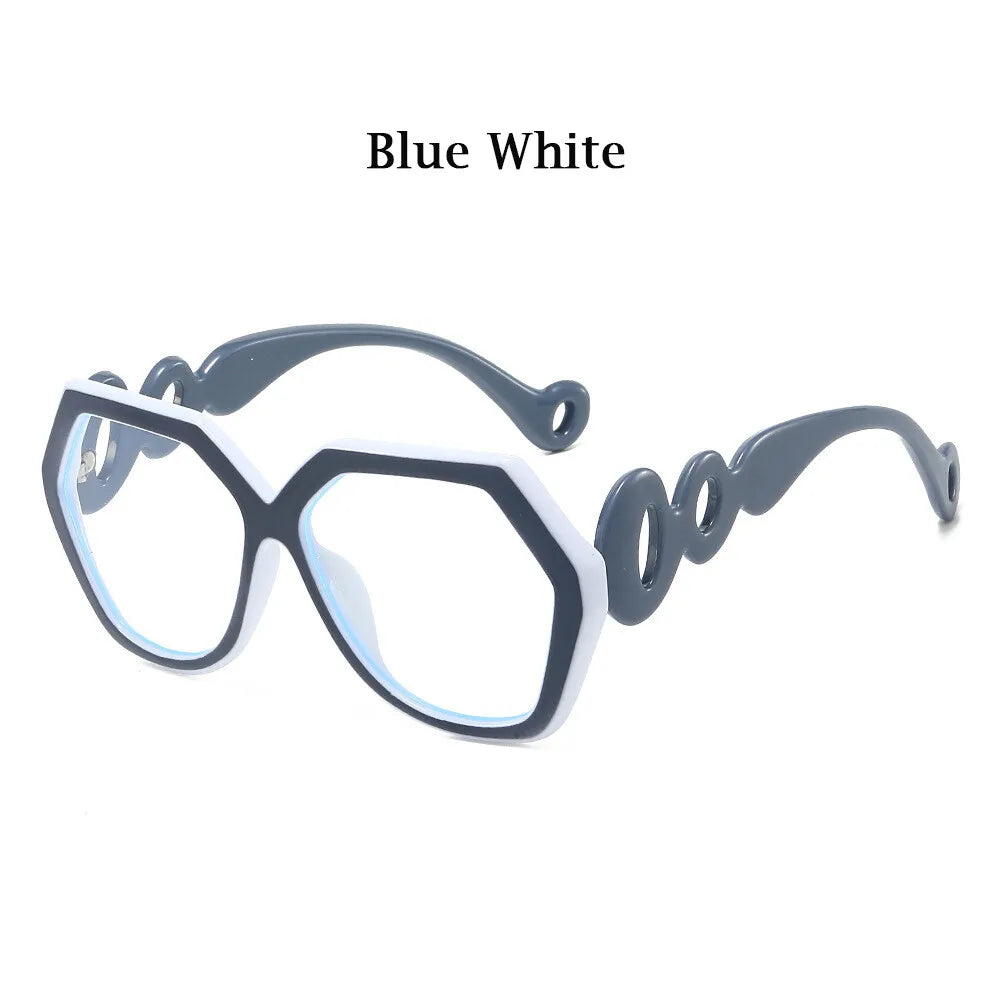 Blue White Fashion Large Size Frame Women Anti-blue Light Eyewear