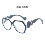 Blue White Fashion Large Size Frame Women Anti-blue Light Eyewear