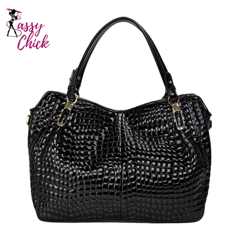 Fashion Light Cowhide Black Handbag Sassy Chick Logo