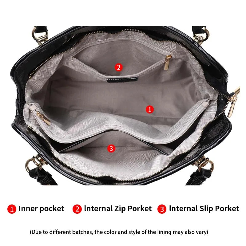 Compartment of Fashion Light Cowhide Black Handbag