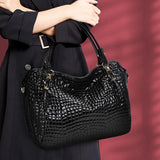 Model using Fashion Light Cowhide Black Handbag