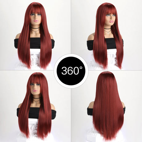 Red Fashion Long Straight 26Inch Synthetic Wig