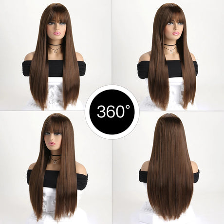 Brown Fashion Long Straight 26Inch Synthetic Wig