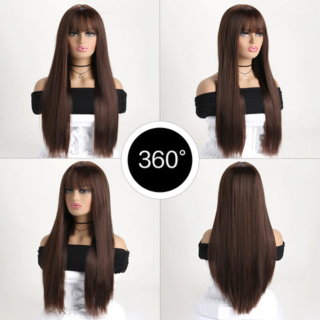 Brown Fashion Long Straight 26Inch Synthetic Wig