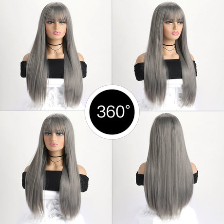 Gray Fashion Long Straight 26Inch Synthetic Wig