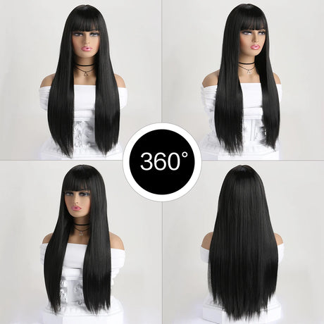 Black Fashion Long Straight 26Inch Synthetic Wig