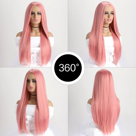 Pink Fashion Long Straight 26Inch Synthetic Wig