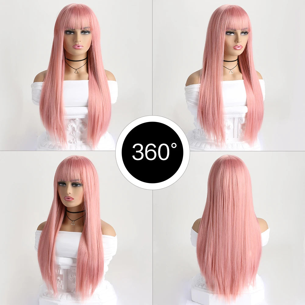 Pink Fashion Long Straight 26Inch Synthetic Wig
