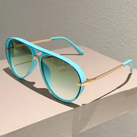 Blue Fashion Multi-color Gradient Vintage Pilot Sunglasses