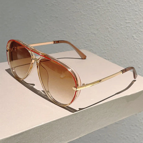 Brown Fashion Multi-color Gradient Vintage Pilot Sunglasses