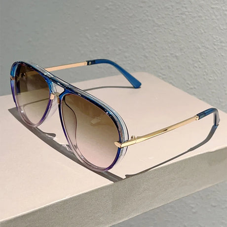 Blue Fashion Multi-color Gradient Vintage Pilot Sunglasses