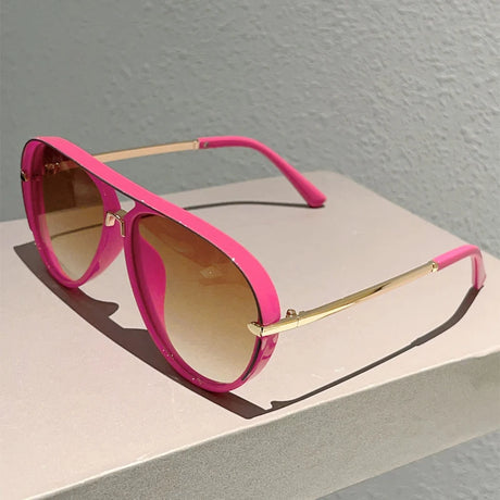 Pink Fashion Multi-color Gradient Vintage Pilot Sunglasses