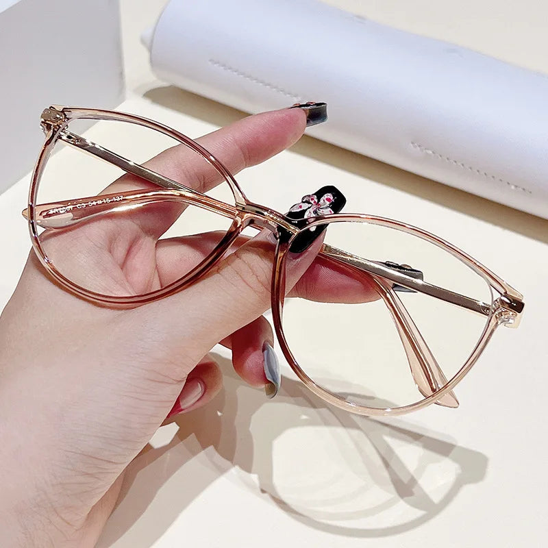 Brown Fashion Oval Gradient TR90 Optical Clear Eyeglass