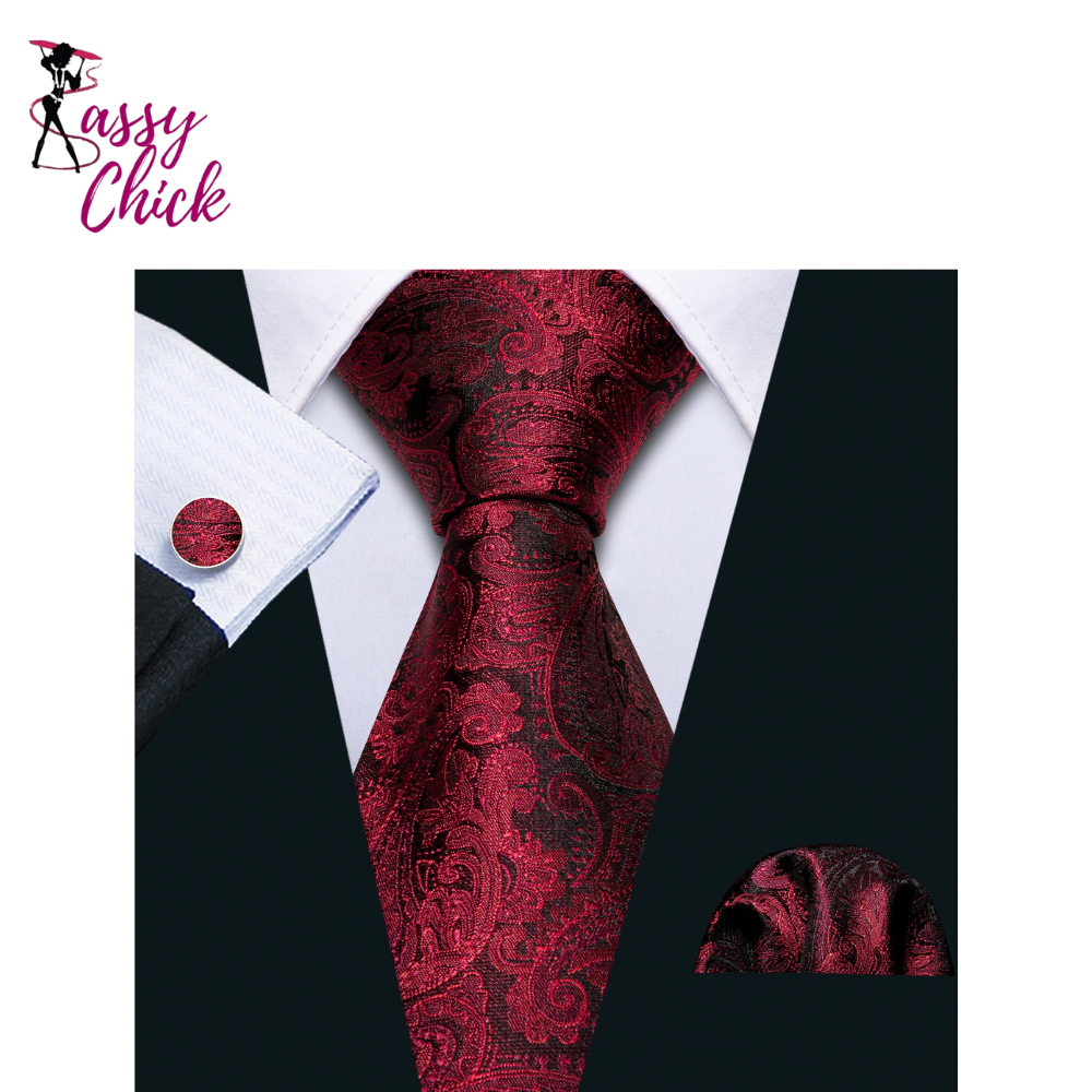 Fashion Red Woven Hanky Cufflinks Ties Set Sassy Chick Logo