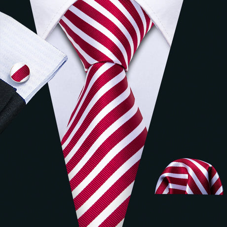 Fashion Red Woven Hanky Cufflinks Ties Set