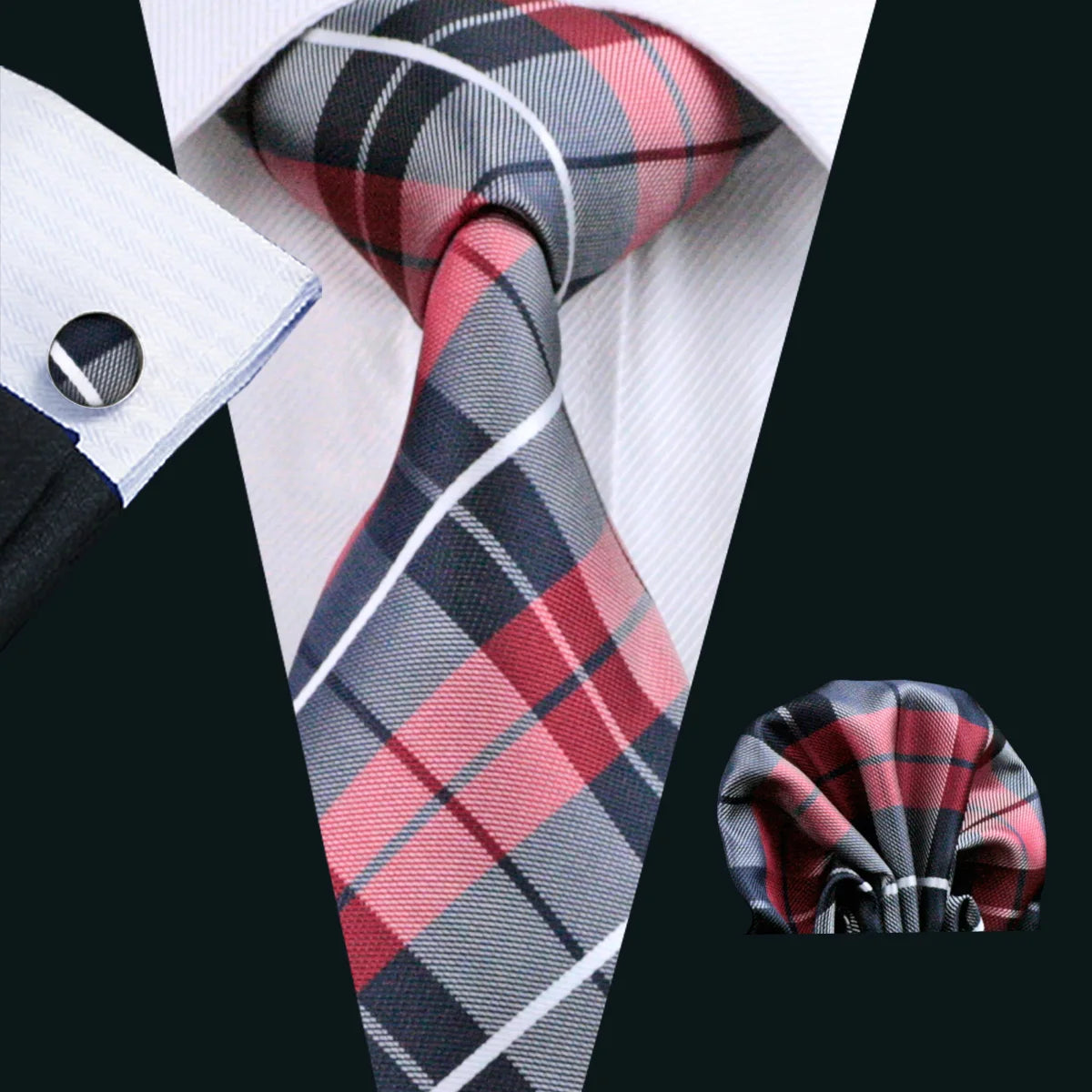 Fashion Red Woven Hanky Cufflinks Ties Set