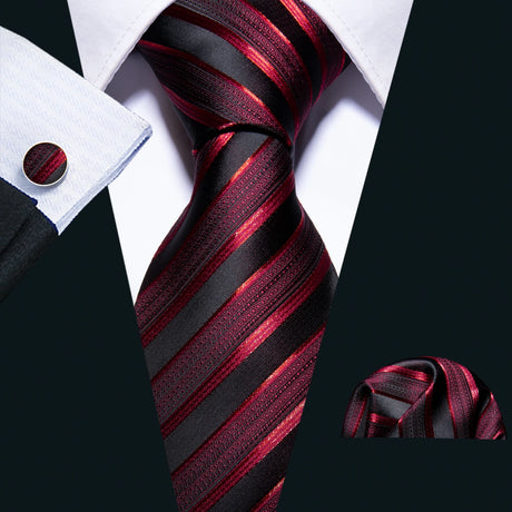 Fashion Red Woven Hanky Cufflinks Ties Set