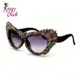 Fashion Retro Rhinestone Gradient UV400 Punk Sunglasses Sassy Chick Logo