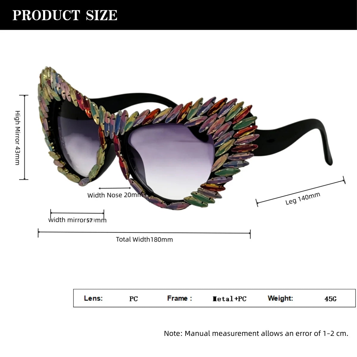 Size of Fashion Retro Rhinestone Gradient UV400 Punk Sunglasses