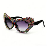 Fashion Retro Rhinestone Gradient UV400 Punk Sunglasses