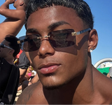 Model Using Fashion Square Rimless Sunglasses