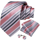Pink Fashion Striped Silk Tie Set Handkerchief Cufflinks