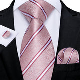 Pink Fashion Striped Silk Tie Set Handkerchief Cufflinks
