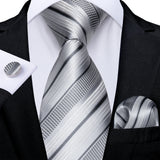 Gray Fashion Striped Silk Tie Set Handkerchief Cufflinks