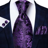 Purple Fashion Striped Wedding Party Necktie Set